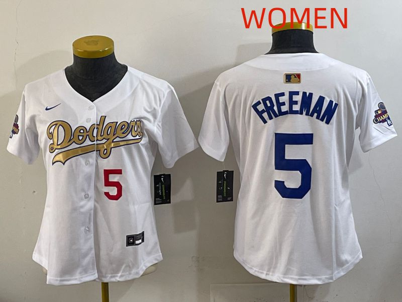 Women Los Angeles Dodgers #5 Freeman White Champion edition Nike MLB Jersey style 002->youth mlb jersey->Youth Jersey